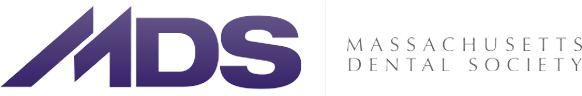 The massachusetts dental society logo is purple and white