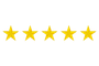 A row of five yellow stars on a white background.