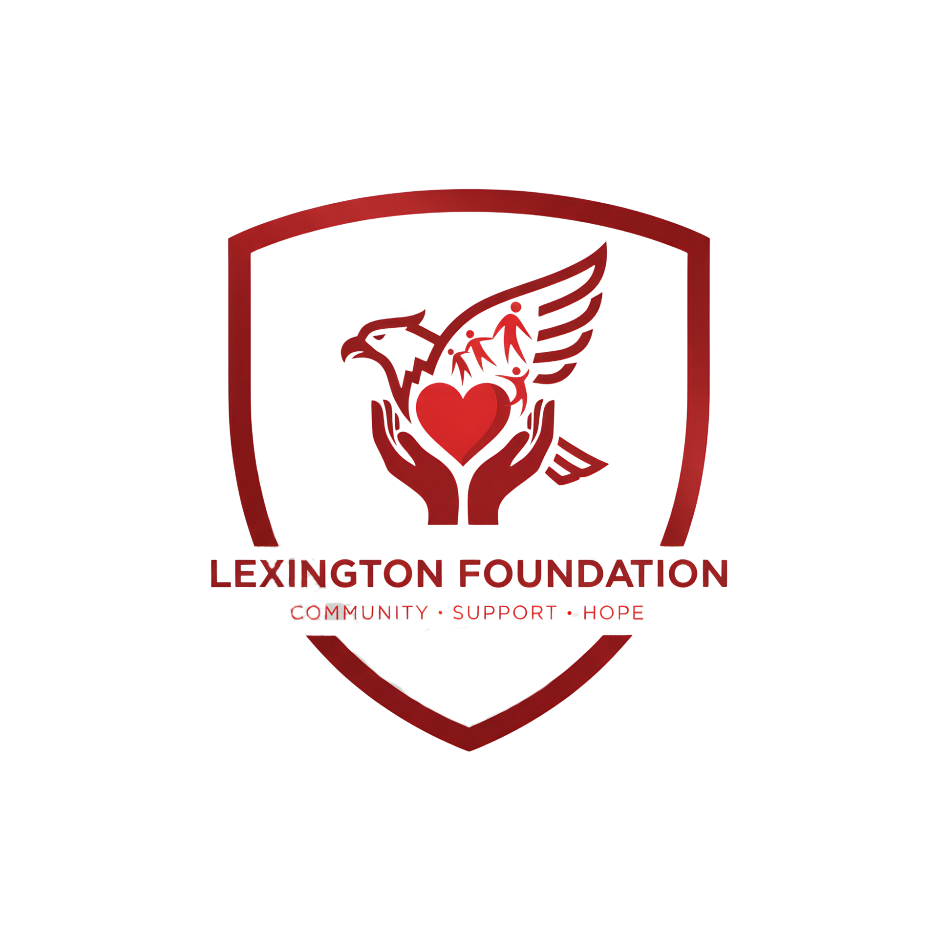 Red shield logo with eagle, heart, and hands. Lexington Foundation text with 