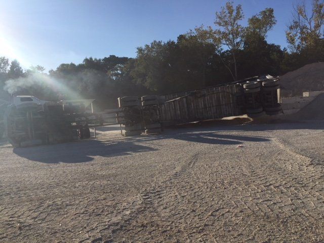 Trailer Towing — Big Trailer Truck Tipped Over  in Houston, TX