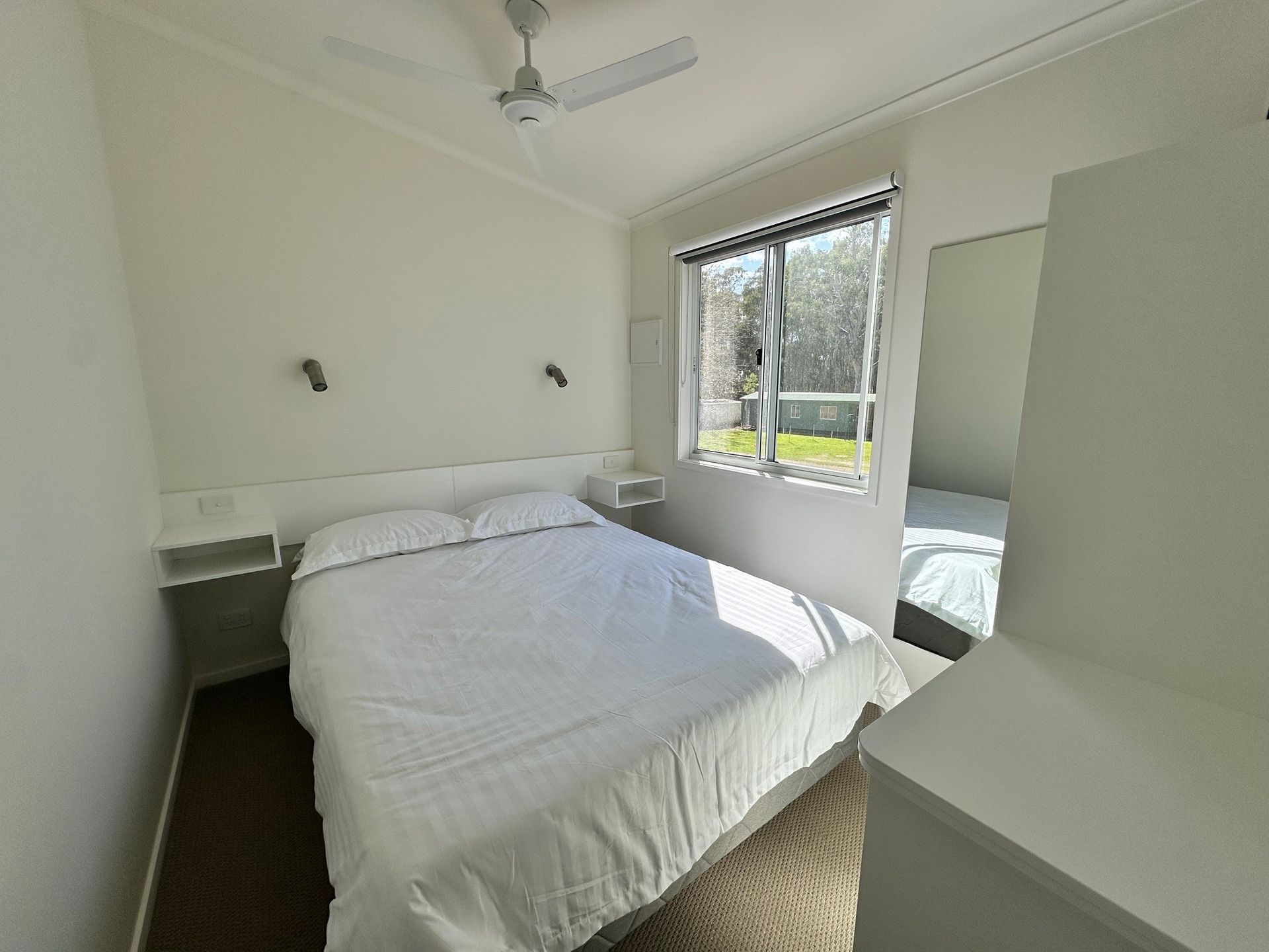 main bedroom in the 2 bedroom cabins at Darlington Point Caravan Park