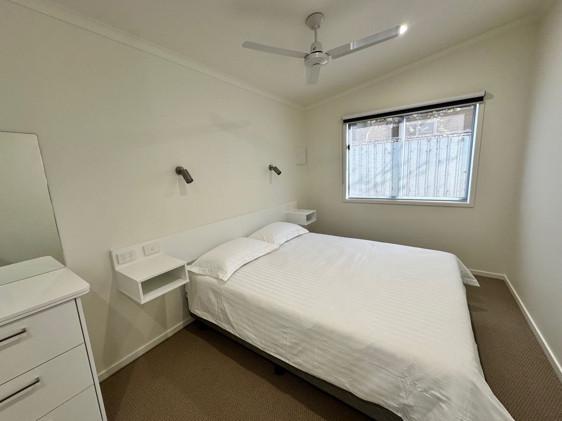 Bedroom in the accessible 2 bedroom cabin at Darlington Point Caravan Park