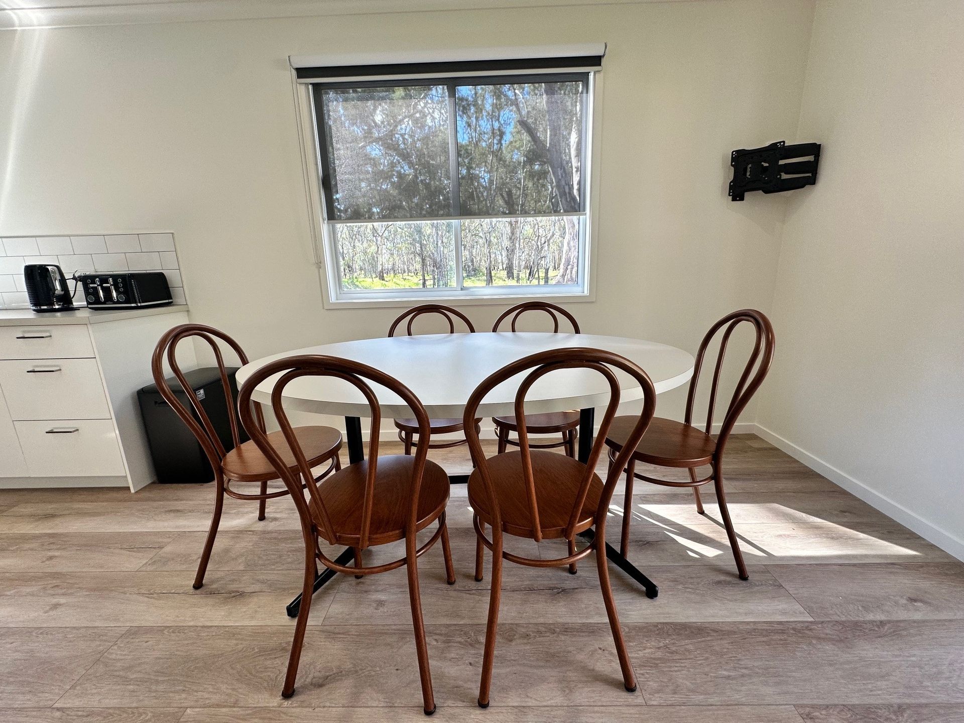Kitchen in the accessible 2 bedroom cabin at Darlington Point Caravan Park