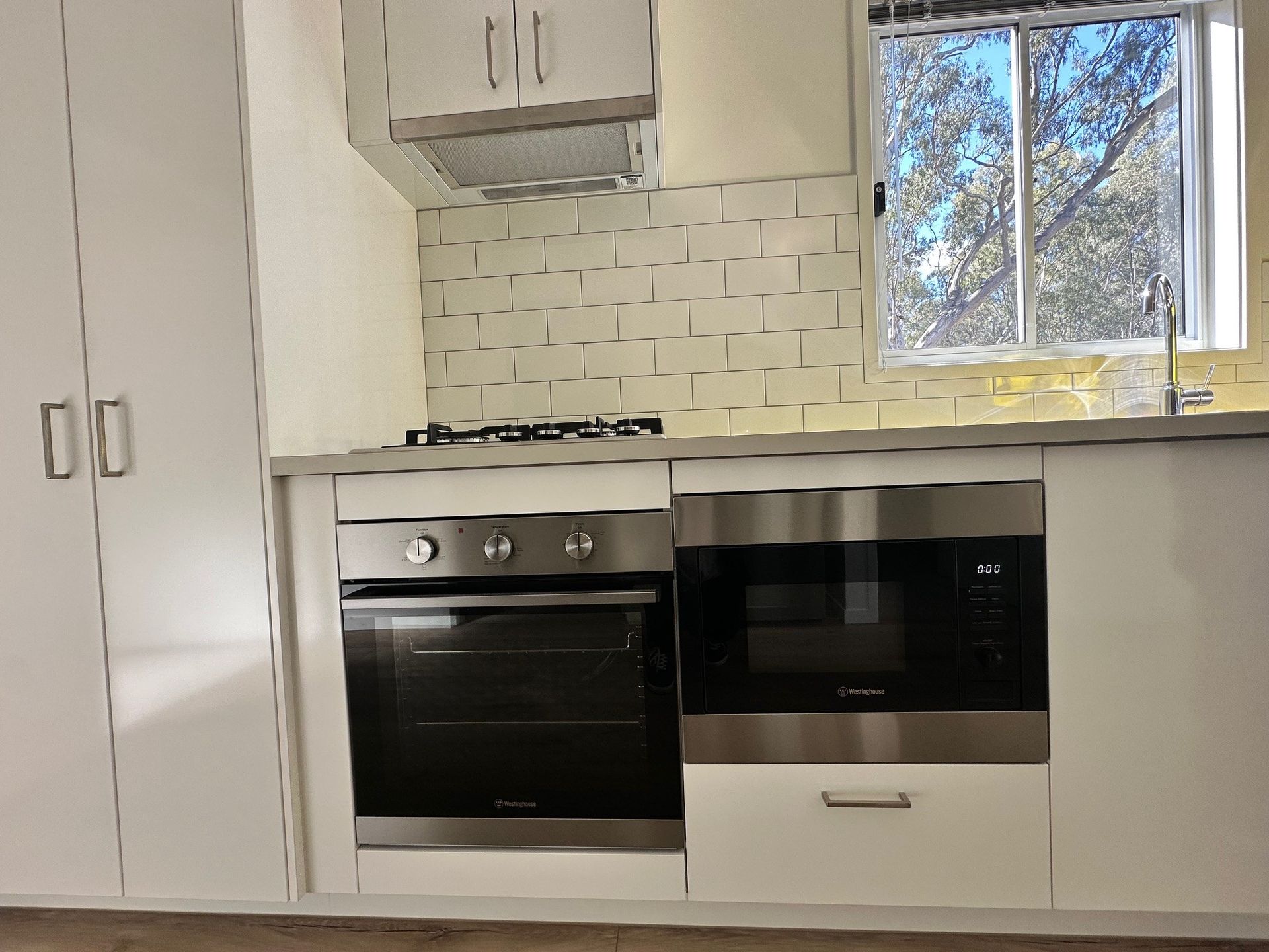 Kitchen in the accessible 2 bedroom cabins at Darlington Point Caravan Park