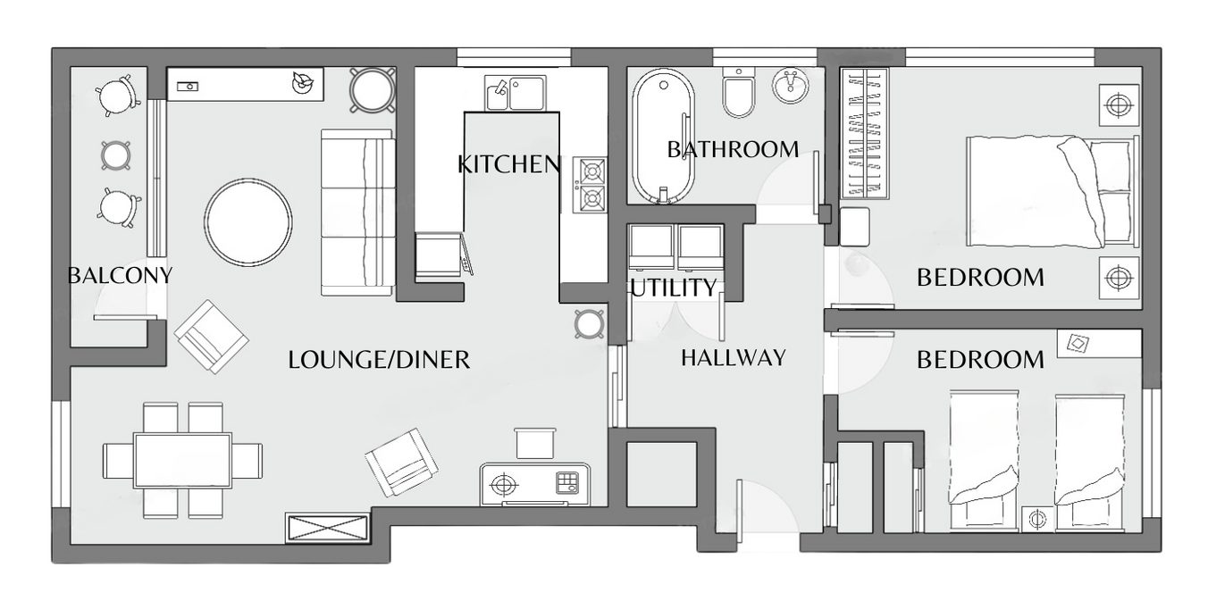 A black and white floor plan of a house