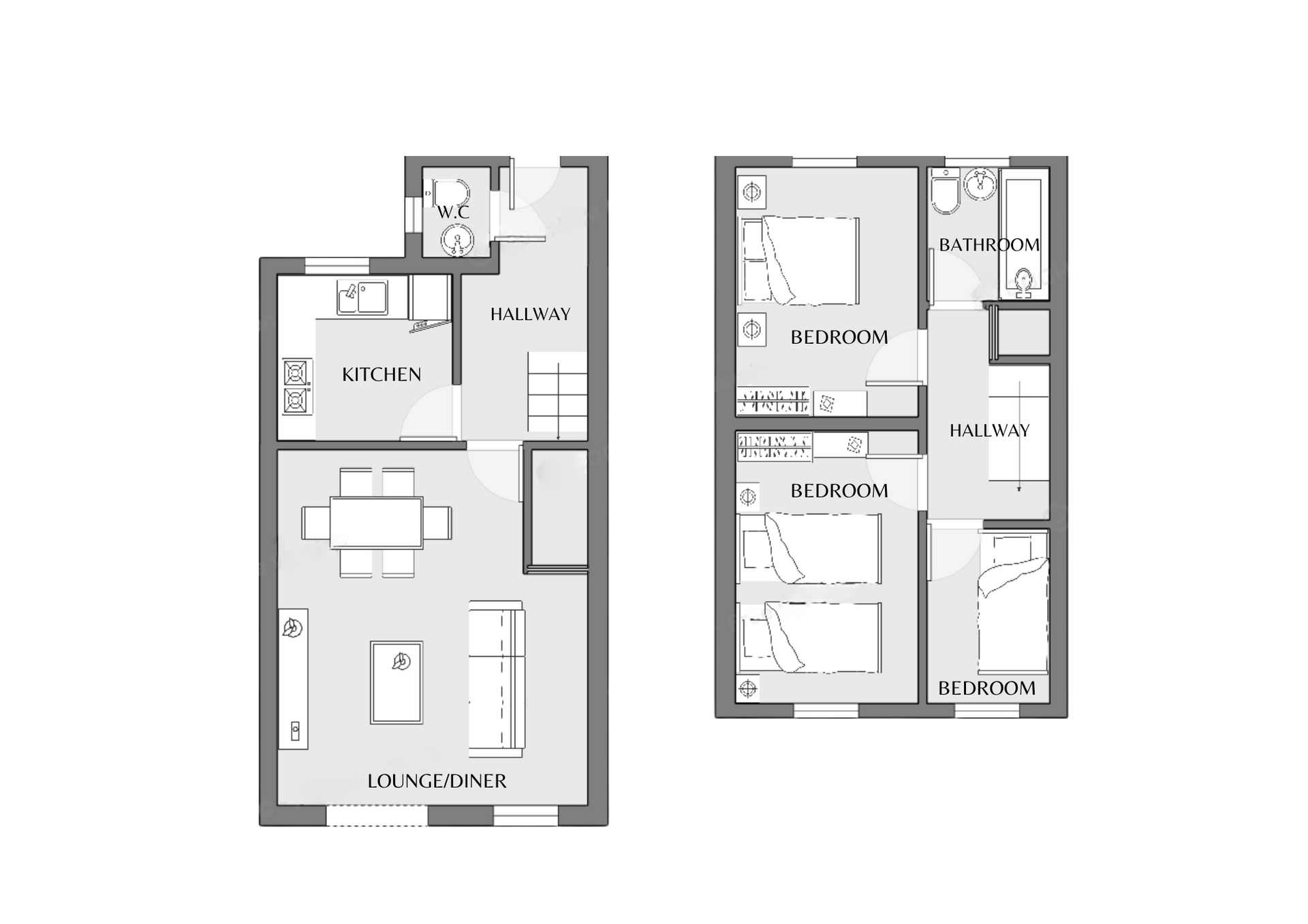 A black and white floor plan of a house.