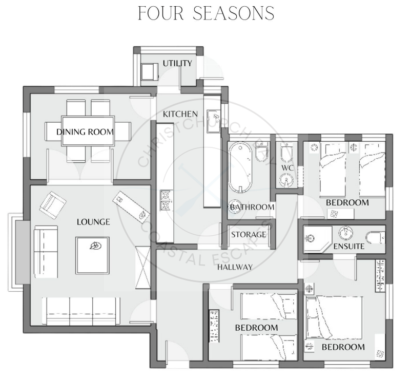 A floor plan of a four seasons apartment