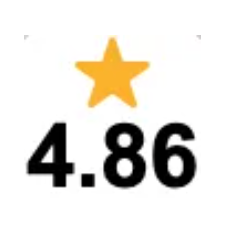 A yellow star is above the number 4.86 on a white background.