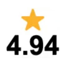 A yellow star is above the number 4.94 on a white background.