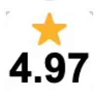 A yellow star is above the number 4.97 on a white background.