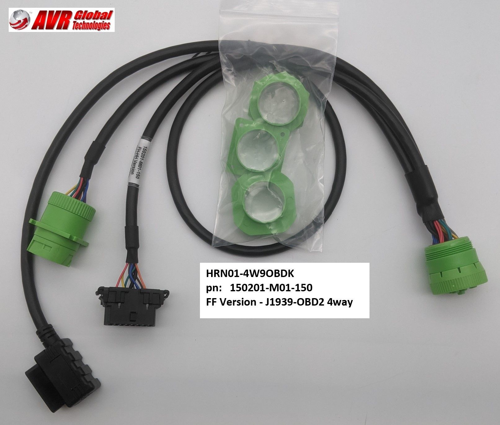 A black cable with green connectors from avb