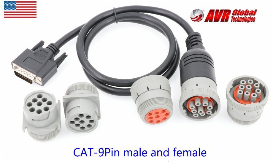 A cat 9pin male and female cable with connectors
