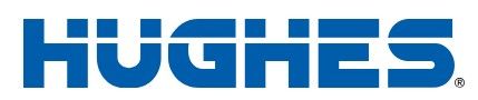 A blue hughes logo on a white background