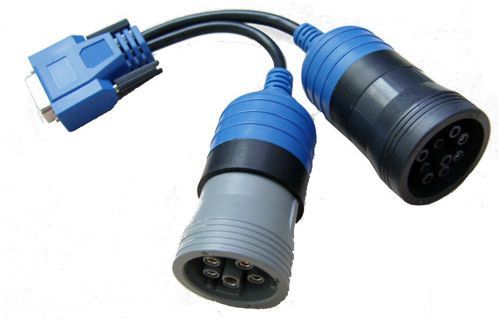 A pair of blue and gray connectors on a white background