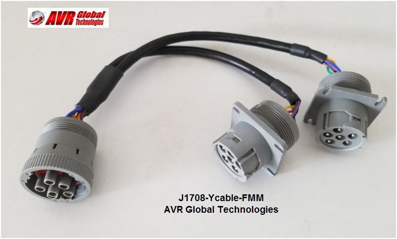 A couple of connectors with a logo for avr global technologies