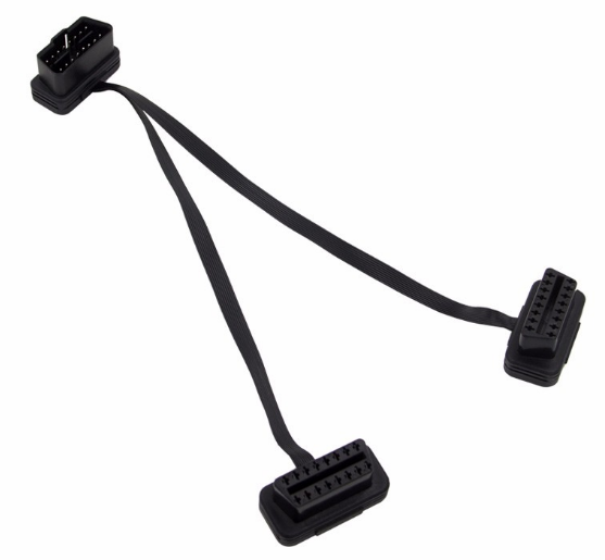 A black cable with three connectors on it