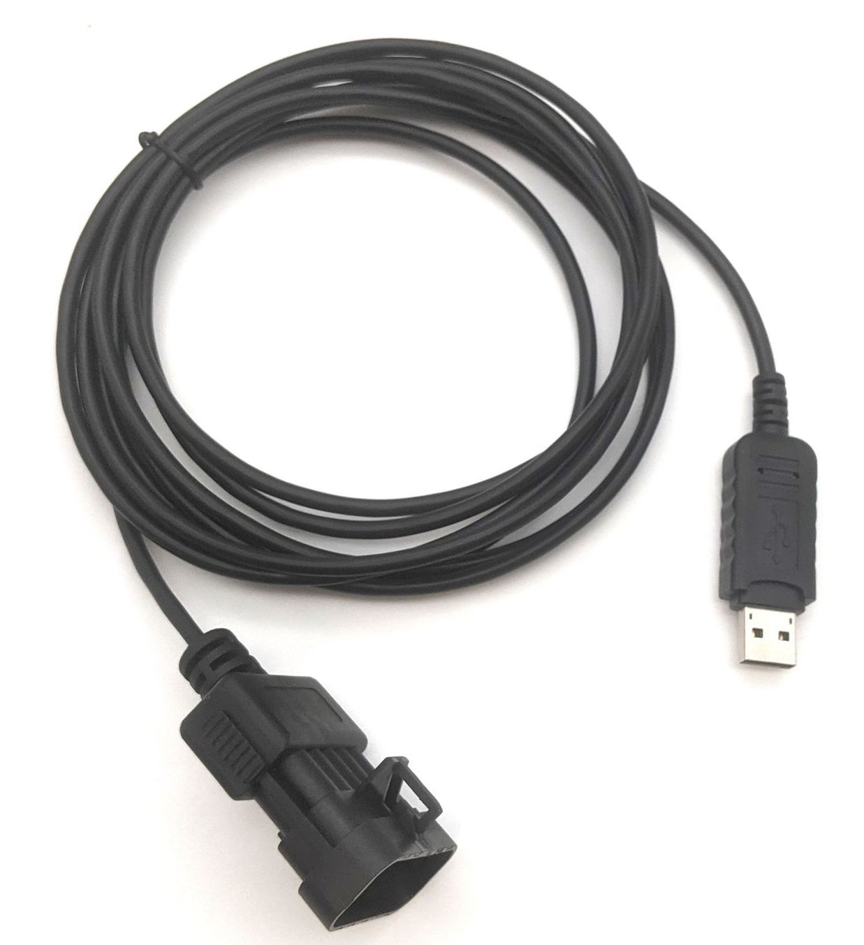A black cable with a usb plug on the end