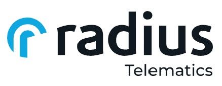The logo for radius telematics is blue and black on a white background.