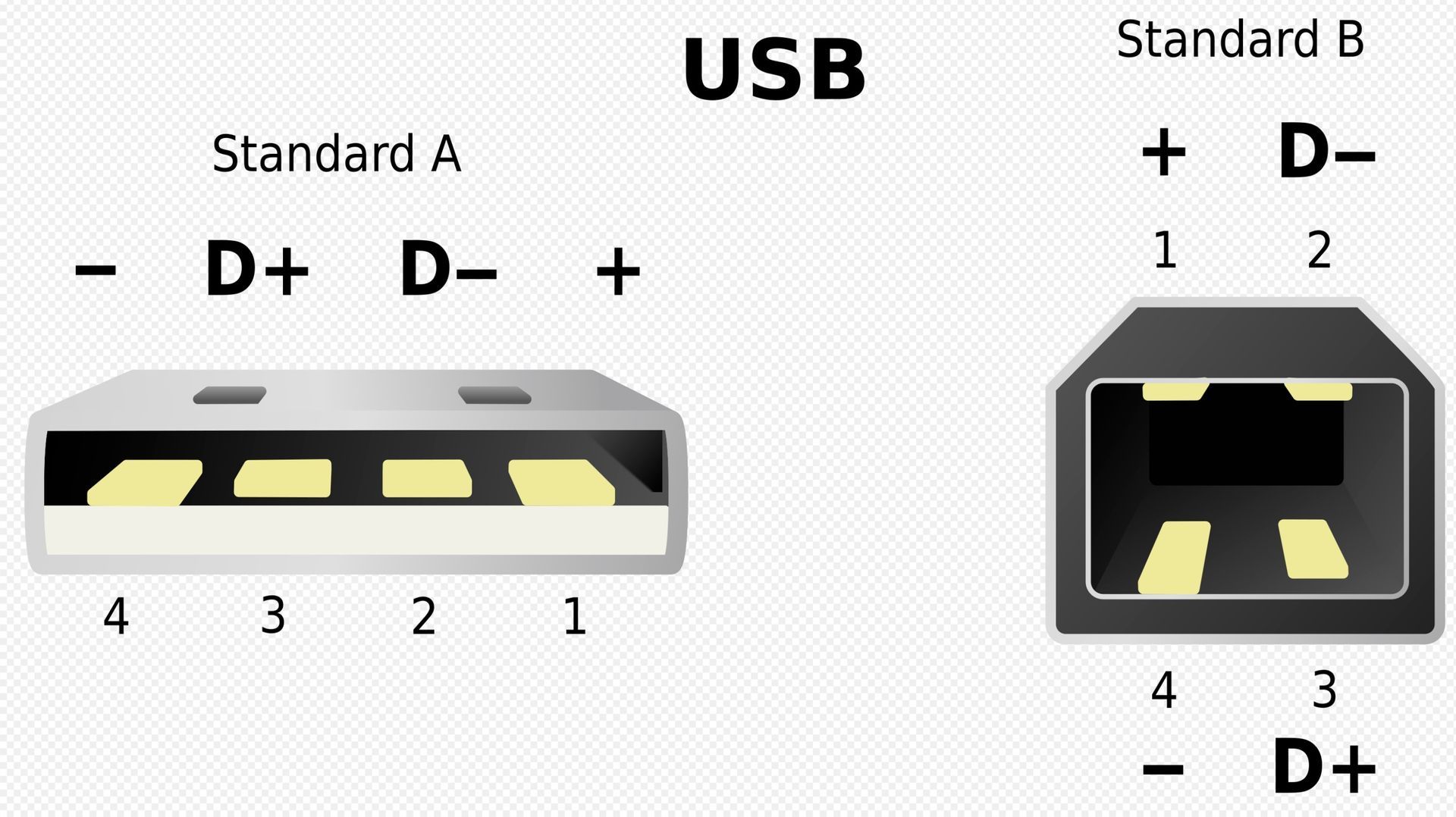 A diagram of a standard a and standard b usb port