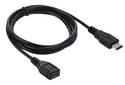 A black usb cable with a male and female end