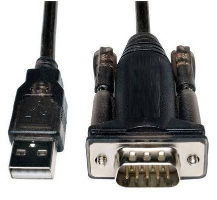 A close up of a usb and rs232 cable