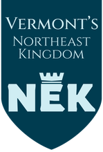 Dark blue shield with text