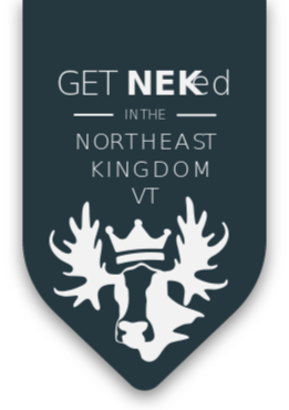 Dark blue shield with text 