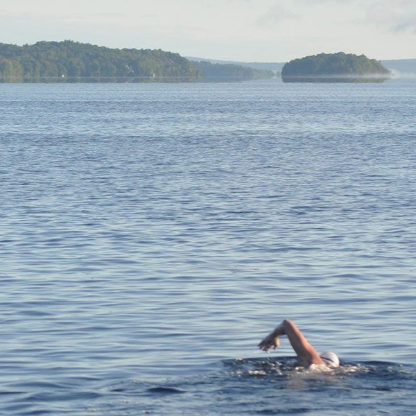 Person swimming in Lake Memphremagog in Vermont's Northeast Kingdom NEK