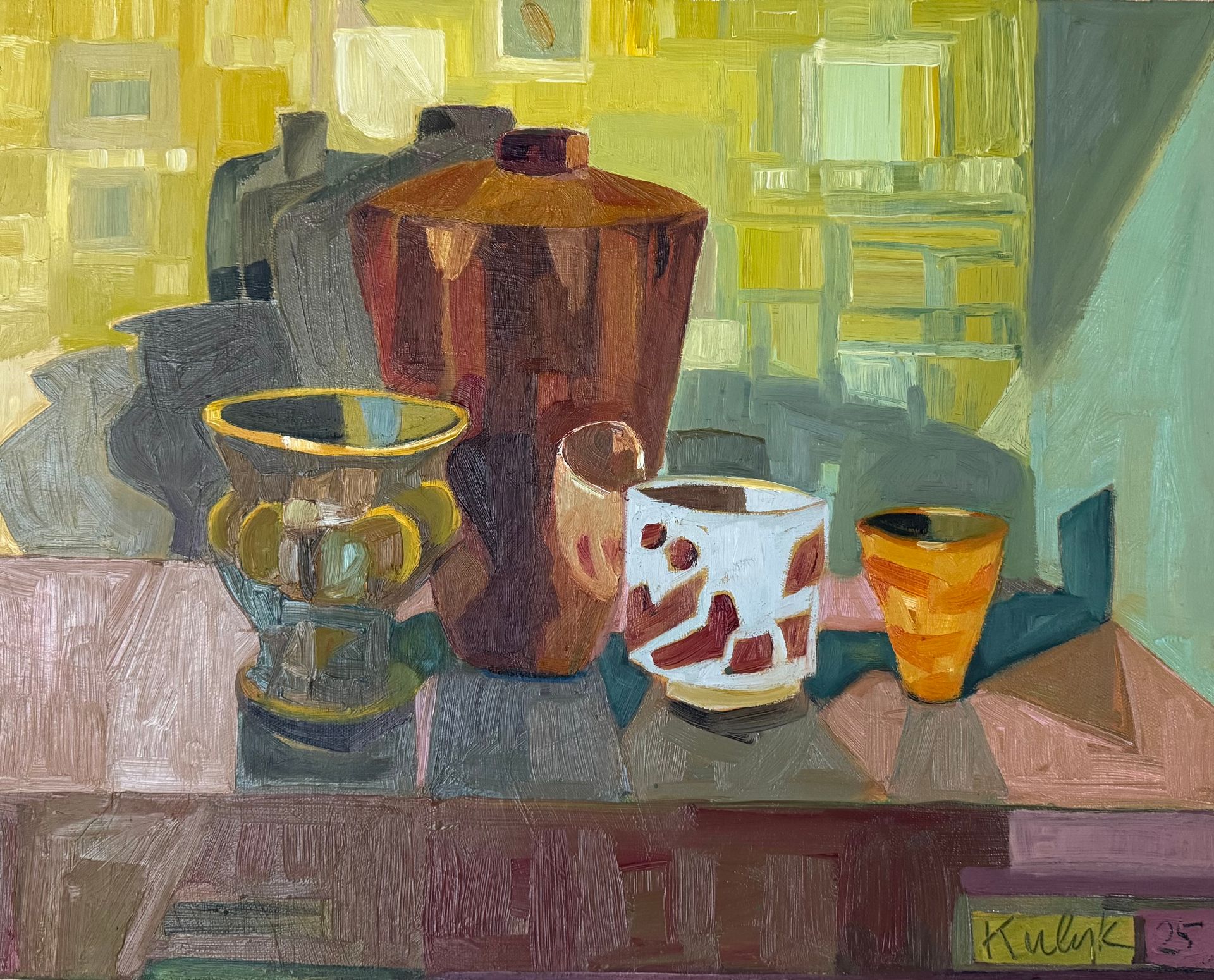 ©Karen Kulyk - A lush garden with a fountain, trees, and a cherub statue. Green foliage, colorful flowers.