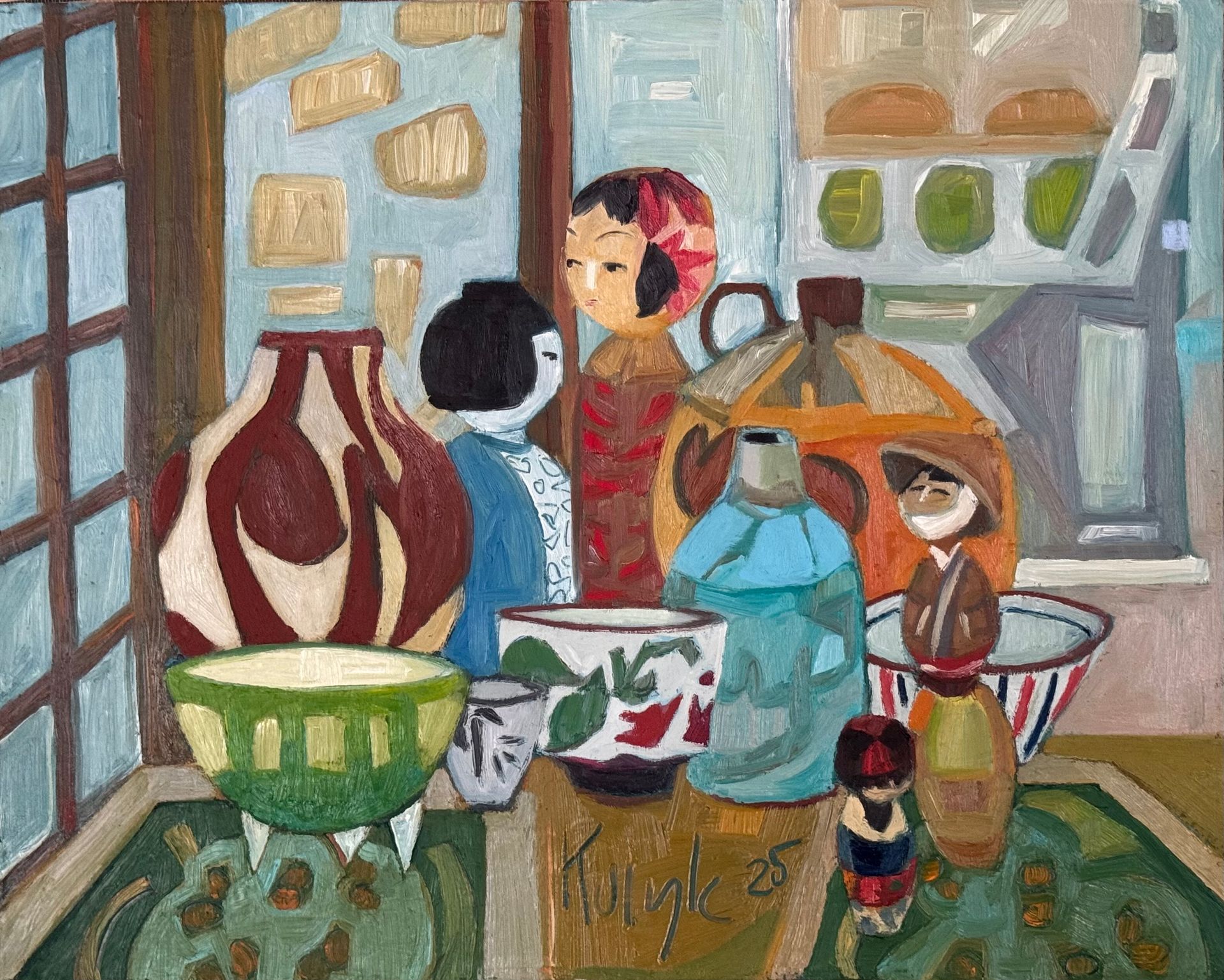 ©Karen Kulyk - Lush garden scene with a red tree in the foreground and vibrant foliage.