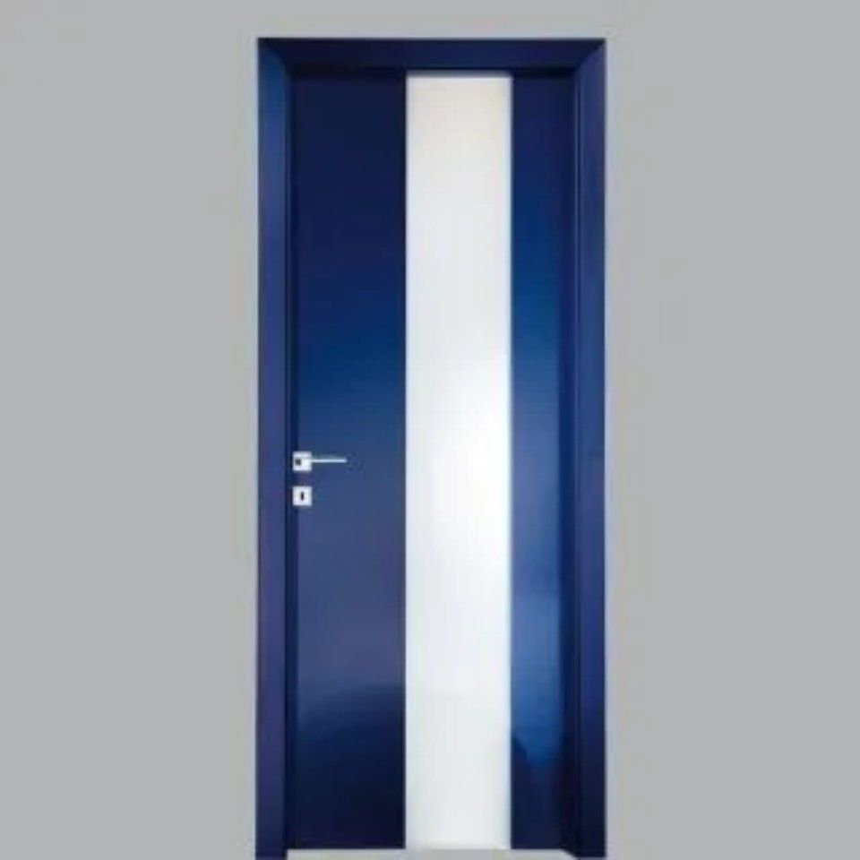 Porta laccata blu lucida con cristallo satinato