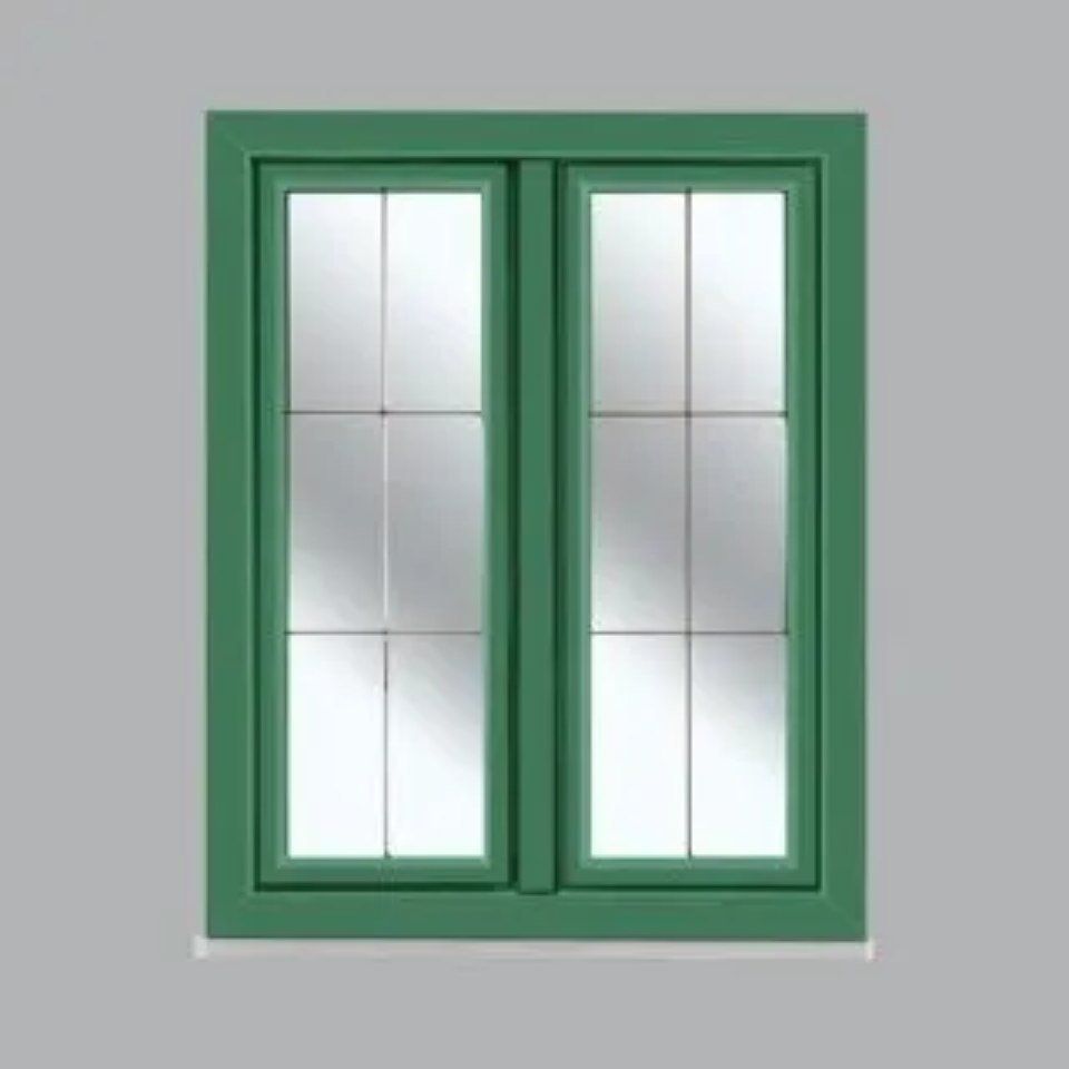 Finestra a due ante con copertura esterna in alluminio laccato verde
