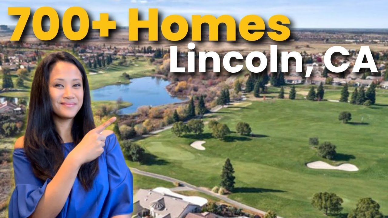 Woman pointing at a golf course in Lincoln, CA, with 