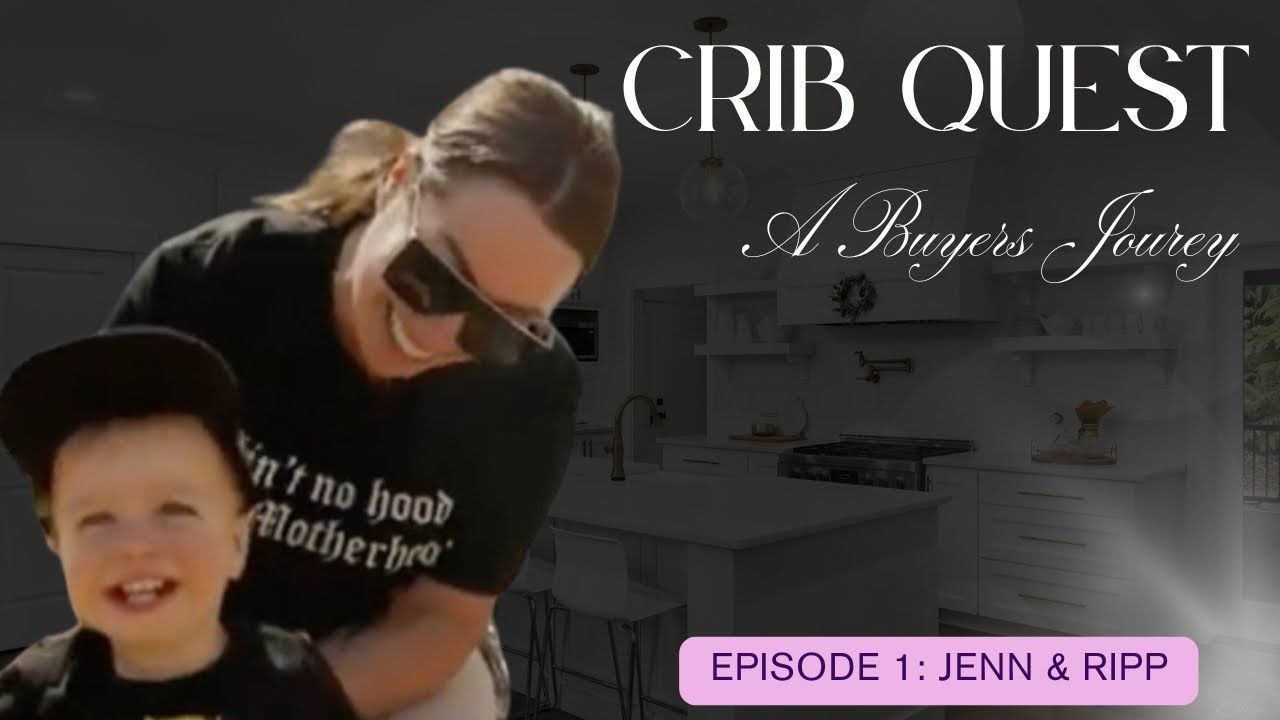 Woman and child outdoors, with text 