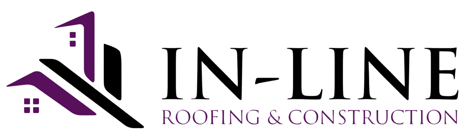 Logo for In-Line Construction LLC; features a building graphic with purple and black accents, and text.