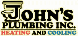 John's Plumbing Inc. logo with heating and cooling in red and black text