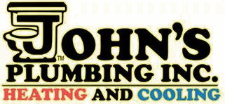 John's Plumbing Inc. logo with heating and cooling in red and black text