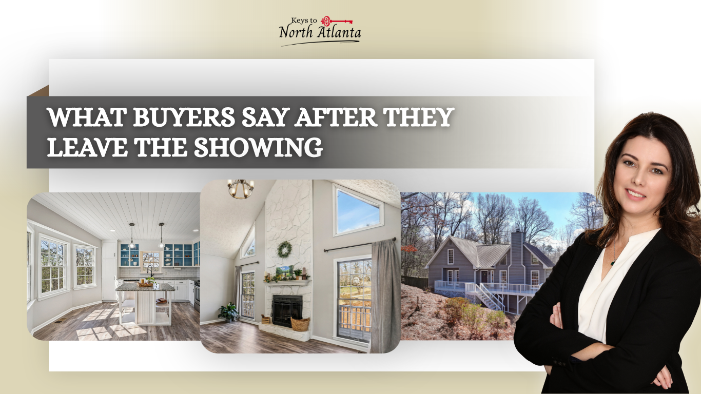 Real estate promo banner with smiling agent and text “What buyers say after they leave the showing”