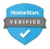 A blue shield with a check mark on it that says `` homestars verified ''.