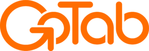 An orange and white logo for gotab on a white background