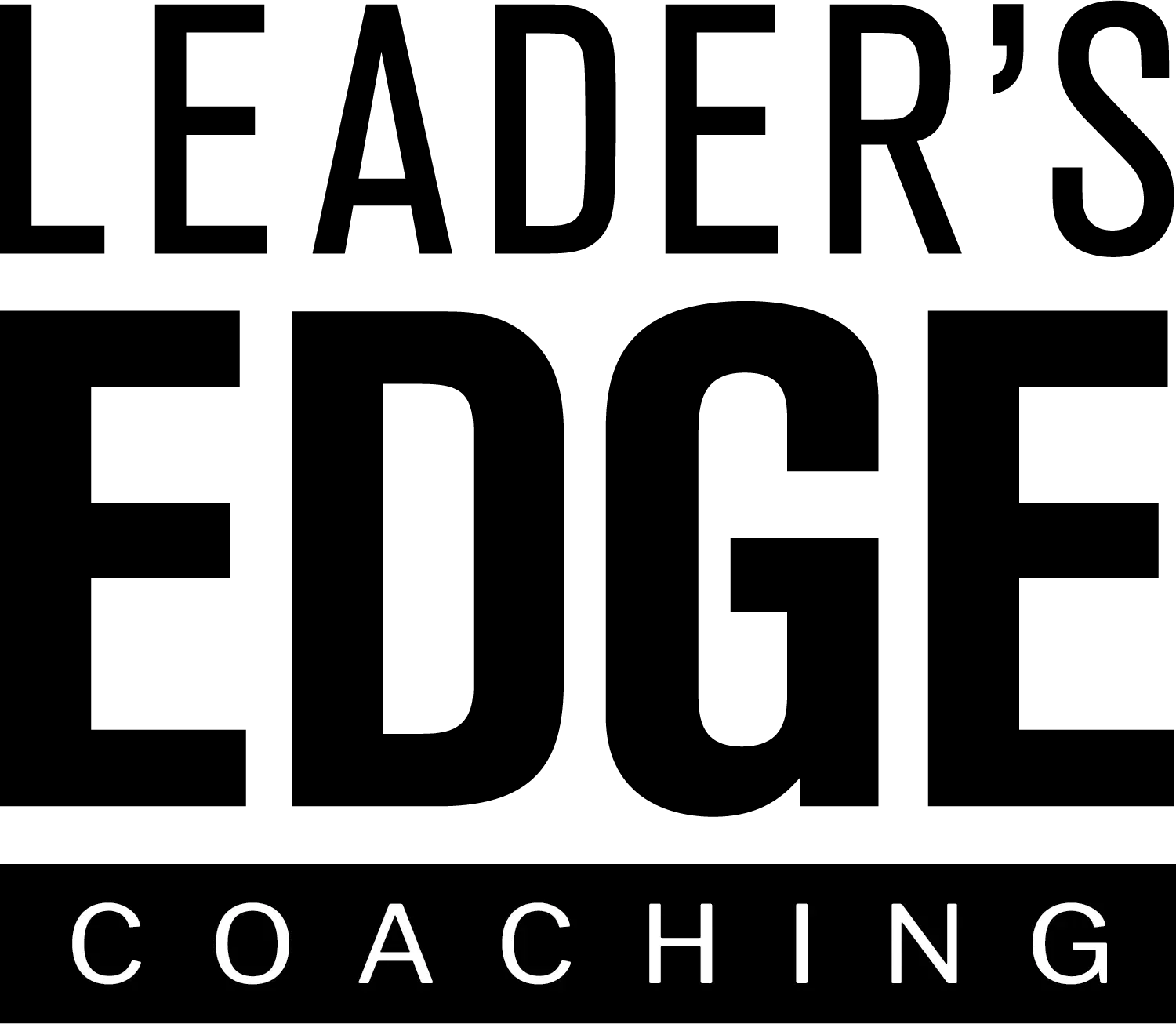 The logo for leader 's edge coaching is black and white.