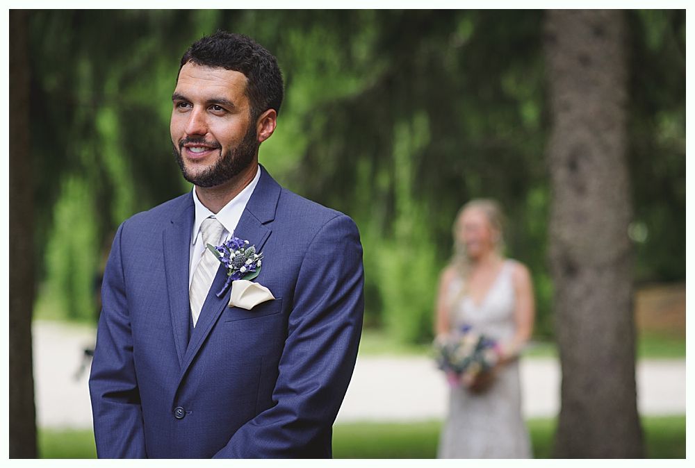 Triptych of wedding reception details: chandelier over table, drink station, and table setting with lights.
