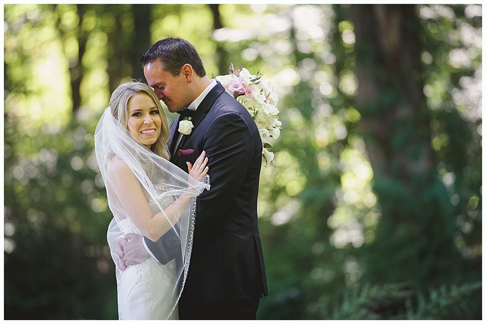 Triptych of wedding reception details: chandelier over table, drink station, and table setting with lights.