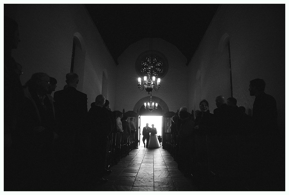 Wedding party smiling outdoors near water. Bride and bridesmaids in red, groom and groomsmen in navy.