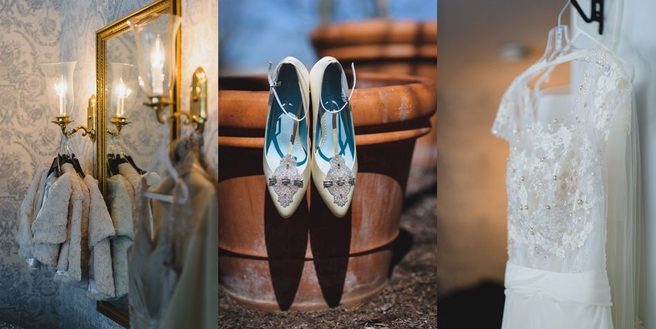 Groom and groomsmen on a beach, wearing suits. Groom in navy pants, others in khaki. All with blue ties, ocean in background.