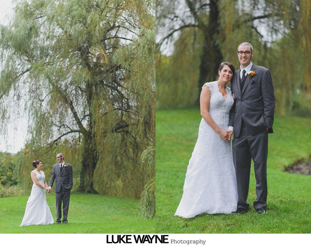 Bride showing ring, bridesmaids with champagne, bouquets; outdoor garden setting.