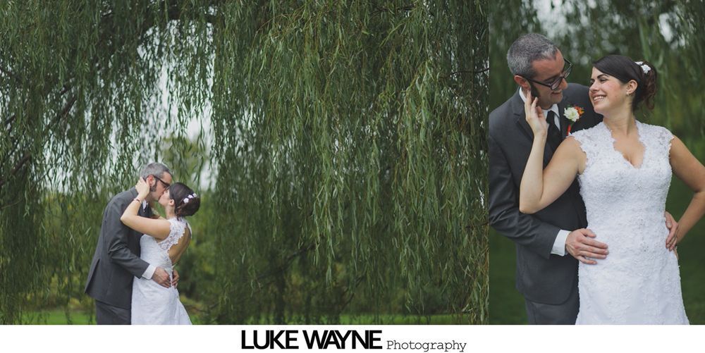 Three wedding reception elements: guest book, tiered cupcake tower with birdcage, and large cupcake with bird toppers.