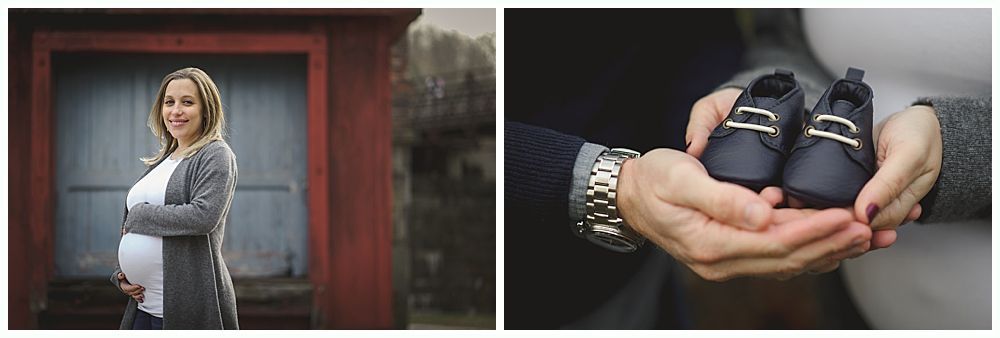 Pregnant woman and shoes for a baby.