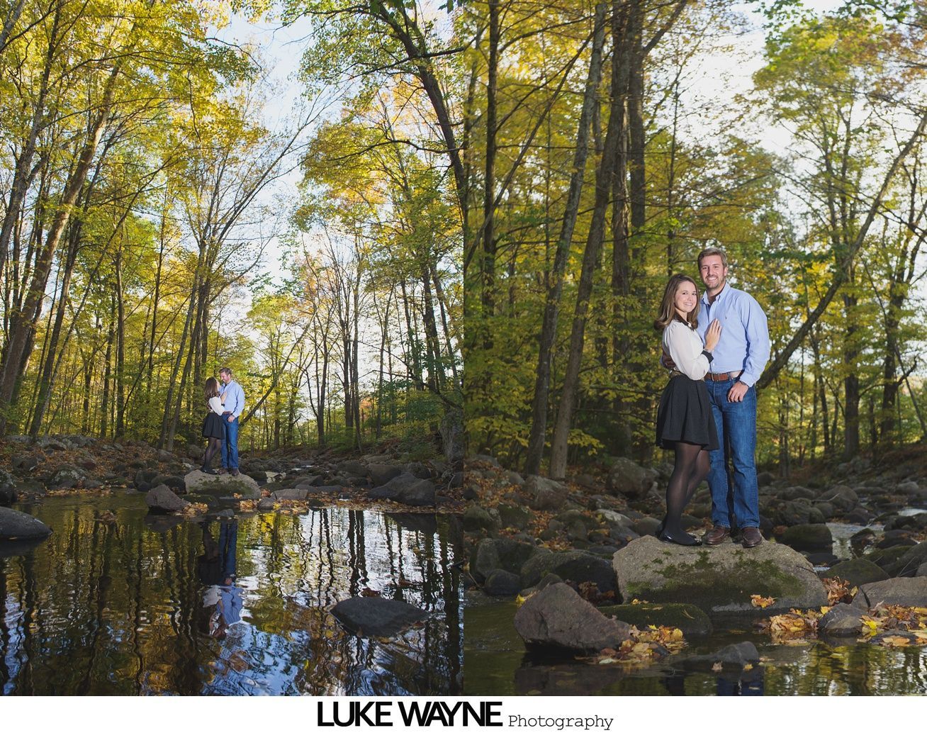 Couple kissing in a stone archway with greenery and columns, warm light, brick floor.