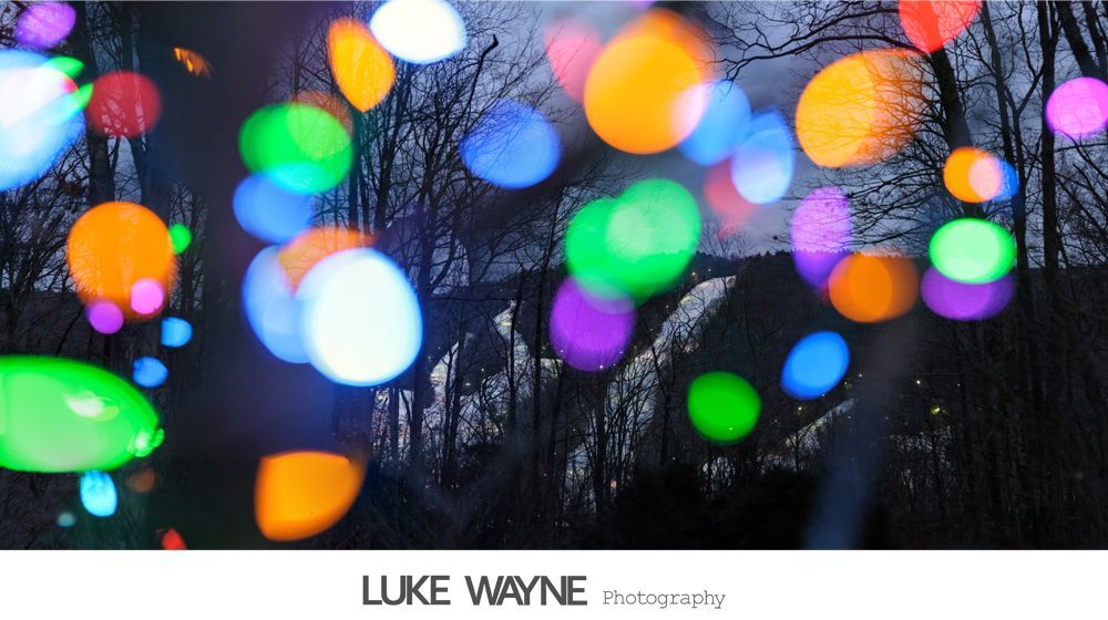 Bride in strapless white dress holding purple flowers, smiling. Dark background with archway.